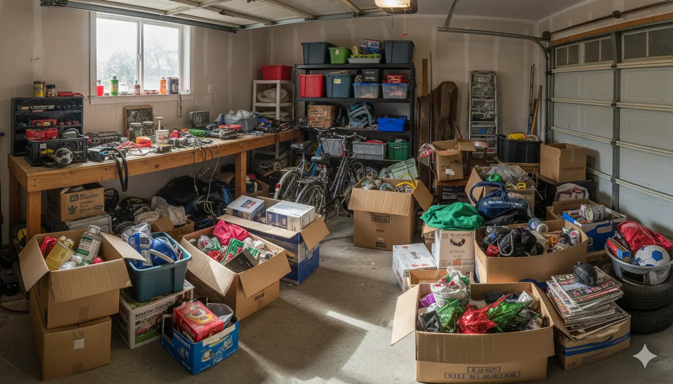 General junk removal in Bristol TN - garage and attic cleanout with boxes and clutter