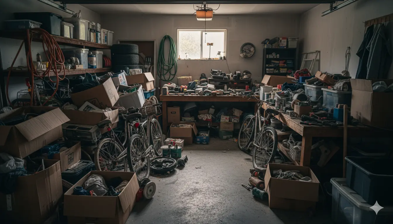 Garage packed with junk before removal
