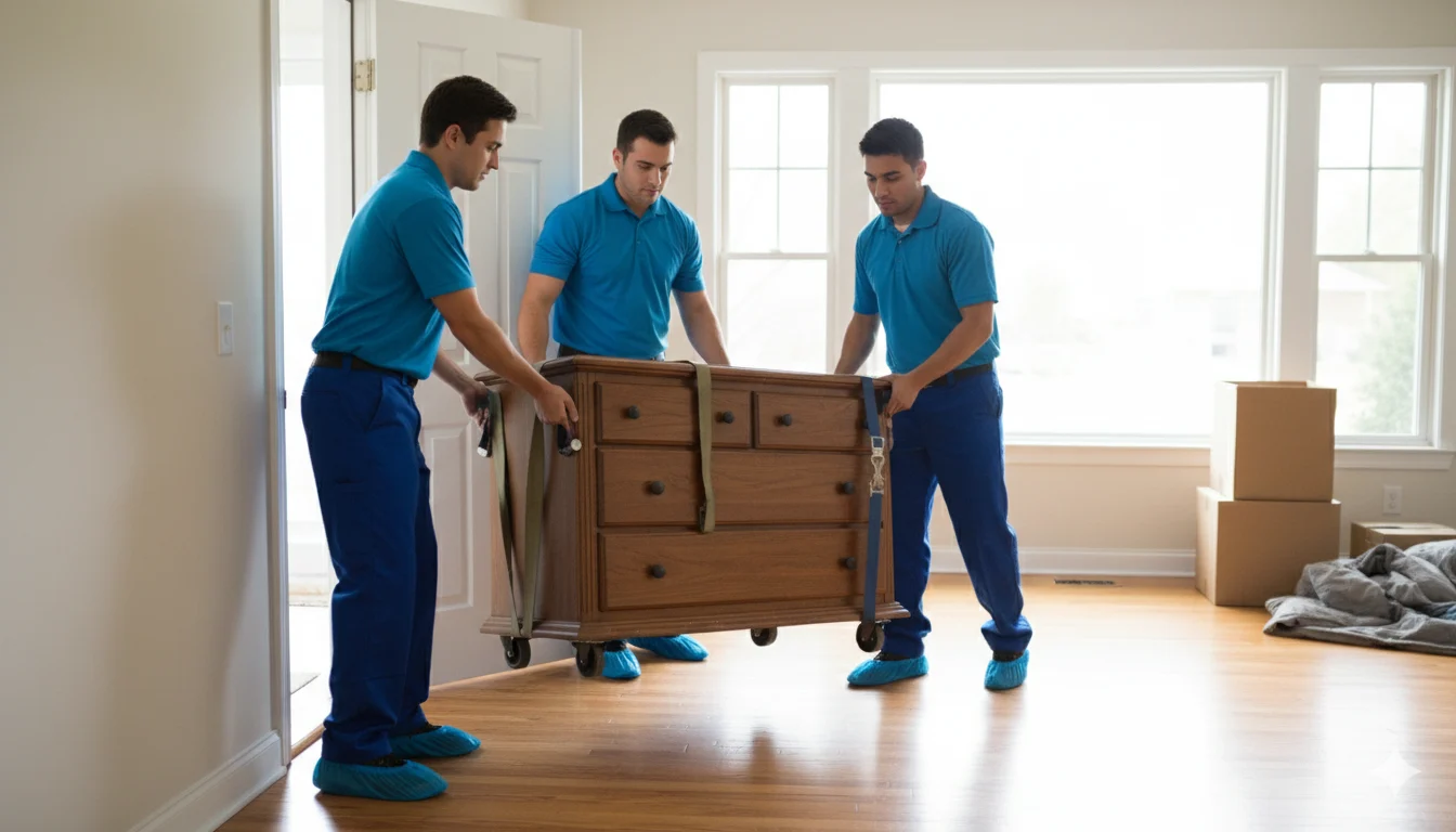 Professional crew carefully removing items from property